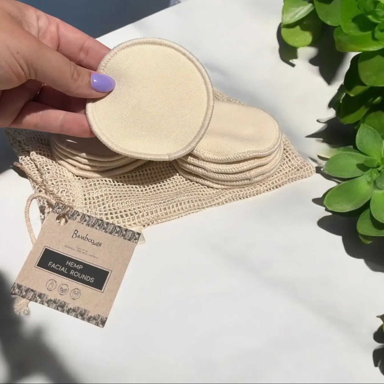 Hemp Reusable Facial Rounds | 10 Pack with wash bag