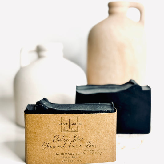 Goat Milk and Raw Honey Natural Face Bar | Rustic Rose Activated Charcoal