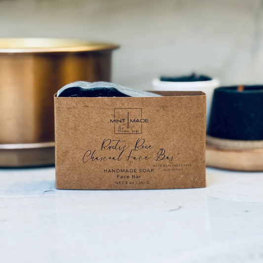 Rustic Rose Goat Milk and Raw Honey Natural Face Bar with Activated Charcoal